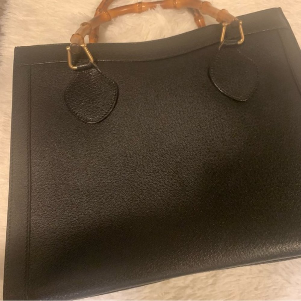 SOLD Gucci Vintage Princess Diana Bag Bamboo Handle Tote Black Leather - Picture 15 of 17